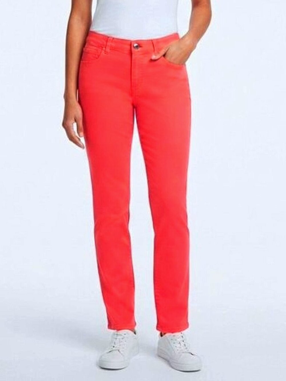 Anne Klein Stretch Polished Cotton Dark Coral Pant- Sz. 8
